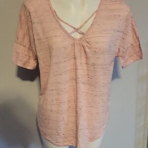 a.n.a Pink Crisscross V-Neck Short Sleeve Tee..size Med.